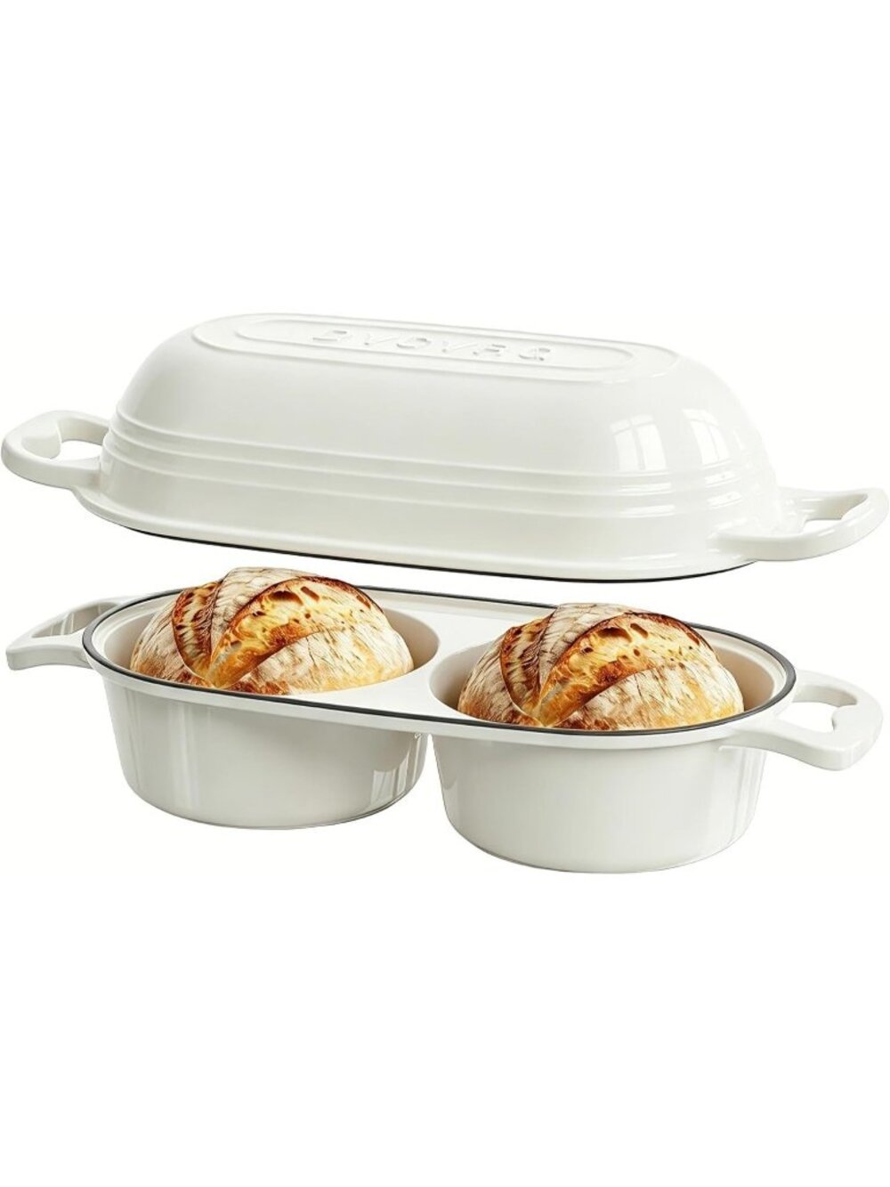 16cm Cream White Cast Iron Double Round Bread Loaf Pot with Lid Mini Dutch Oven